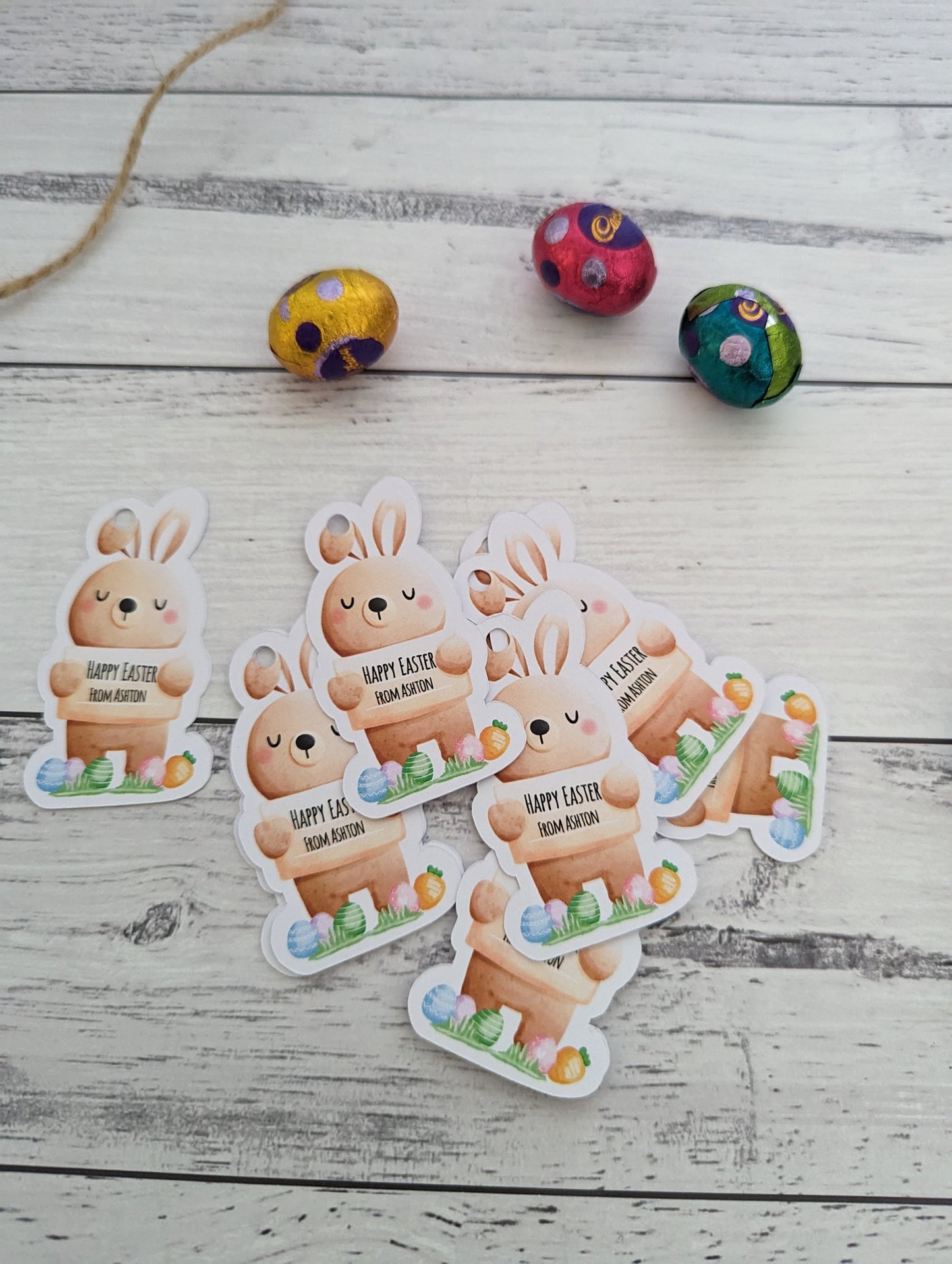 E&L Designs Cute Bunny Shaped Tags, Holding Sign x 20, Easter