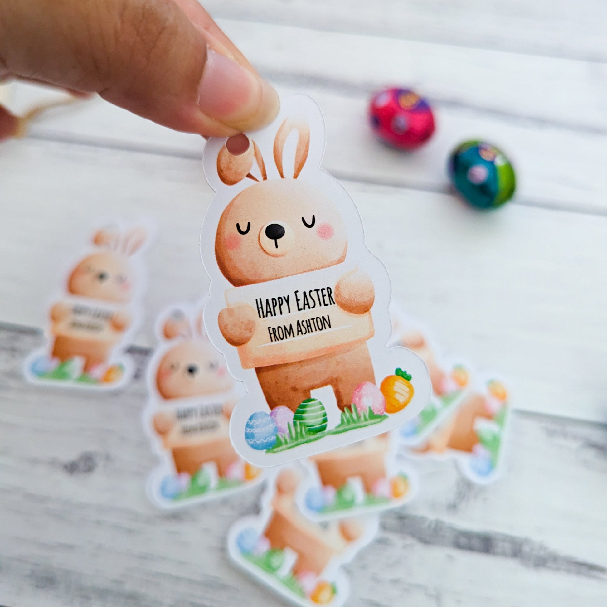 E&L Designs Cute Bunny Shaped Tags, Holding Sign x 20, Easter
