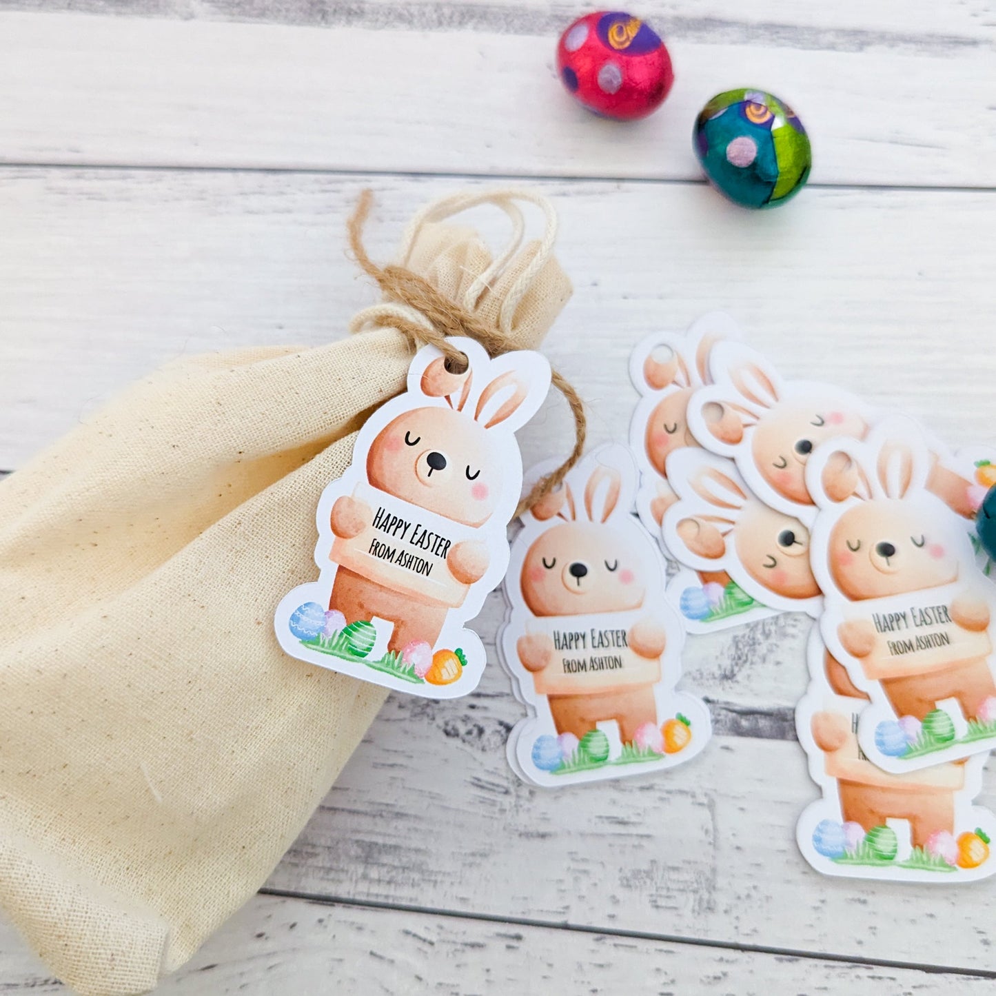 E&L Designs Cute Bunny Shaped Tags, Holding Sign x 20, Easter