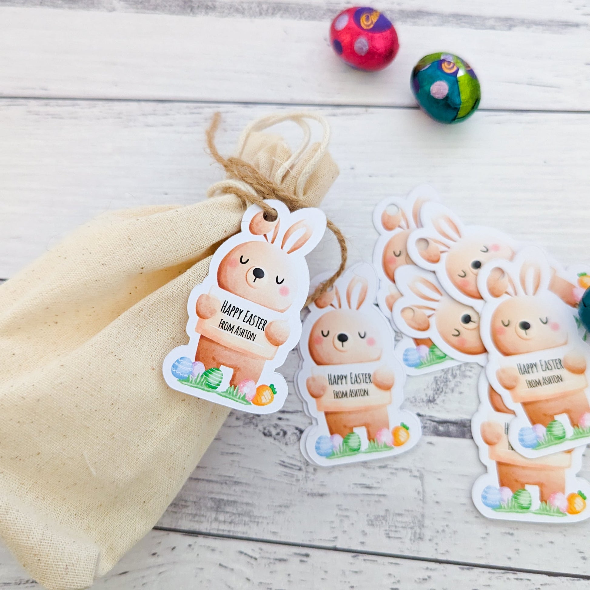 E&L Designs Cute Bunny Shaped Tags, Holding Sign x 20, Easter