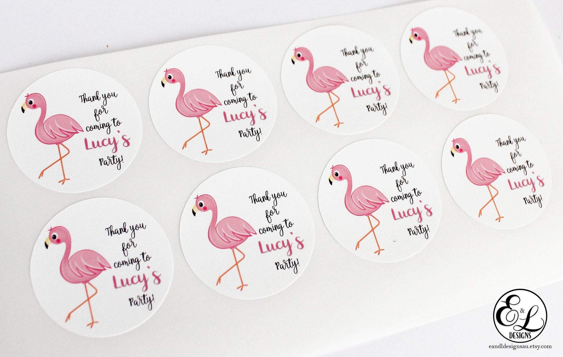 E&L Designs Flamingo Birthday Party Stickers -Flamingo Theme