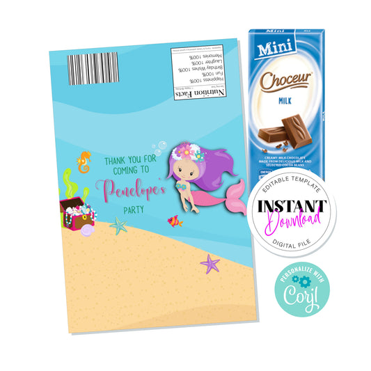 E&L Designs Mermaid Chocolate Wrapper, Editable Digital File, Aldi Bar