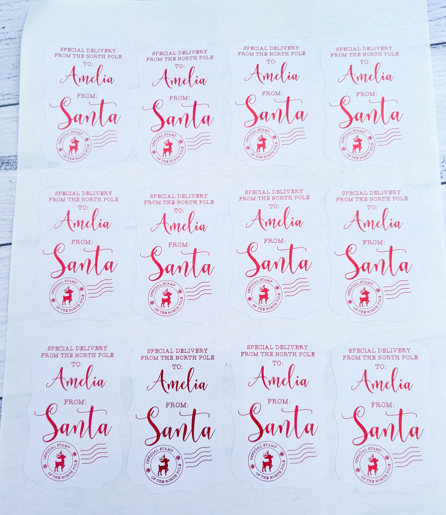 E&L Designs North Pole Special Delivery Personalised Foil Stickers, Set of 12