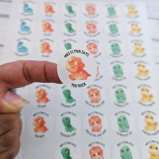 E&L Designs Personalised Dinosaur Teacher Stickers - Set of 48 Stickers