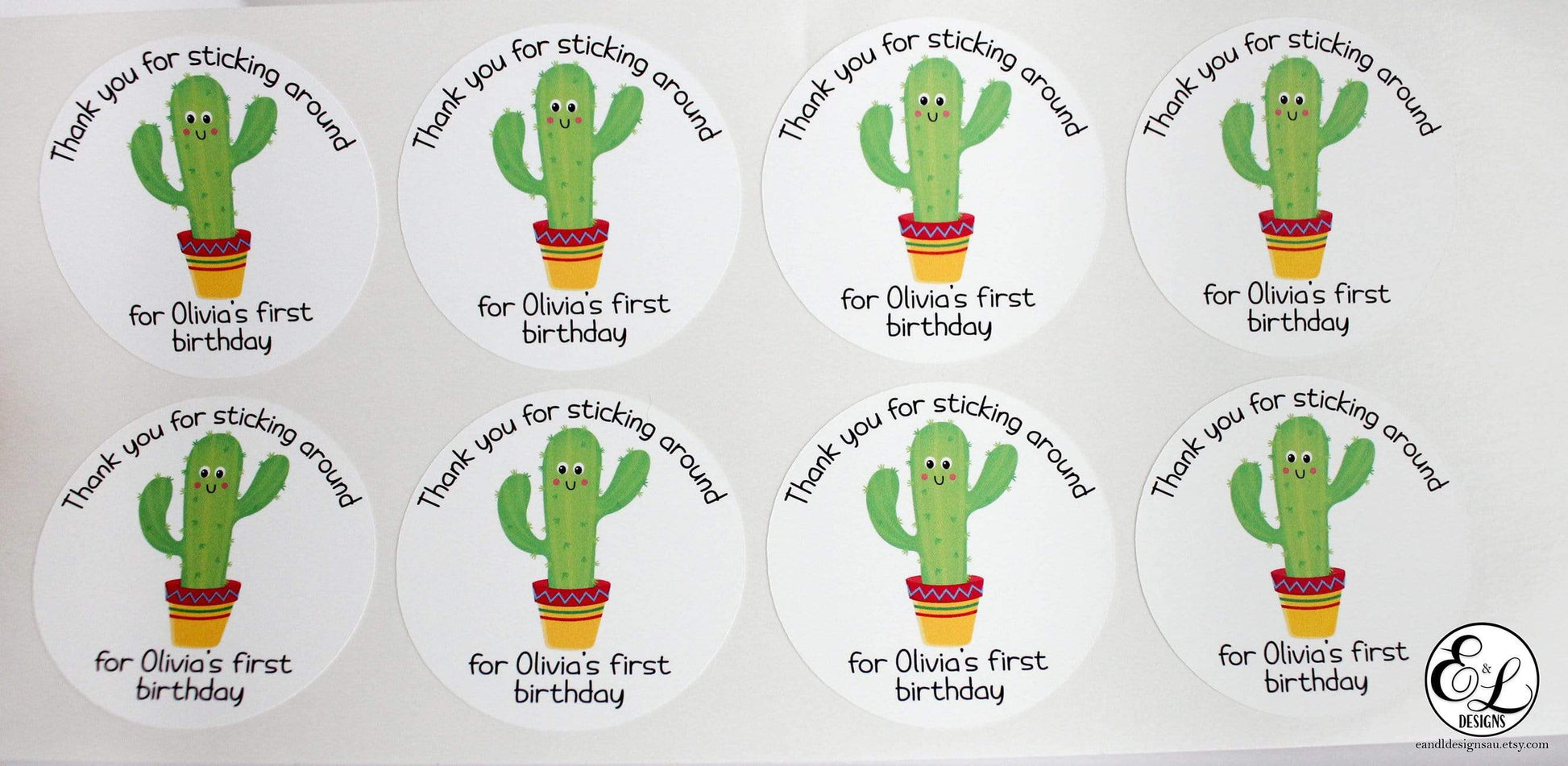 E&L Designs Personalised Thanks For Sticking Around Cactus Stickers - Mexican, Cactus Theme