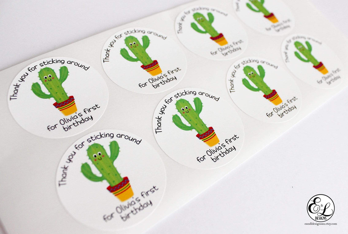 E&L Designs Personalised Thanks For Sticking Around Cactus Stickers - Mexican, Cactus Theme