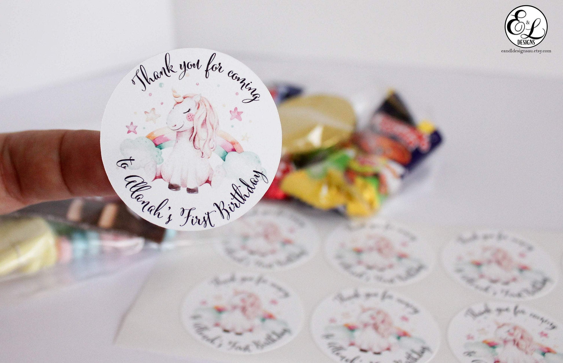 E&L Designs Personalised Rainbow Unicorn Stickers - Rainbow Unicorn Theme