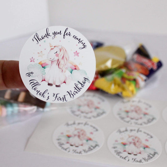 E&L Designs Personalised Rainbow Unicorn Stickers - Rainbow Unicorn Theme