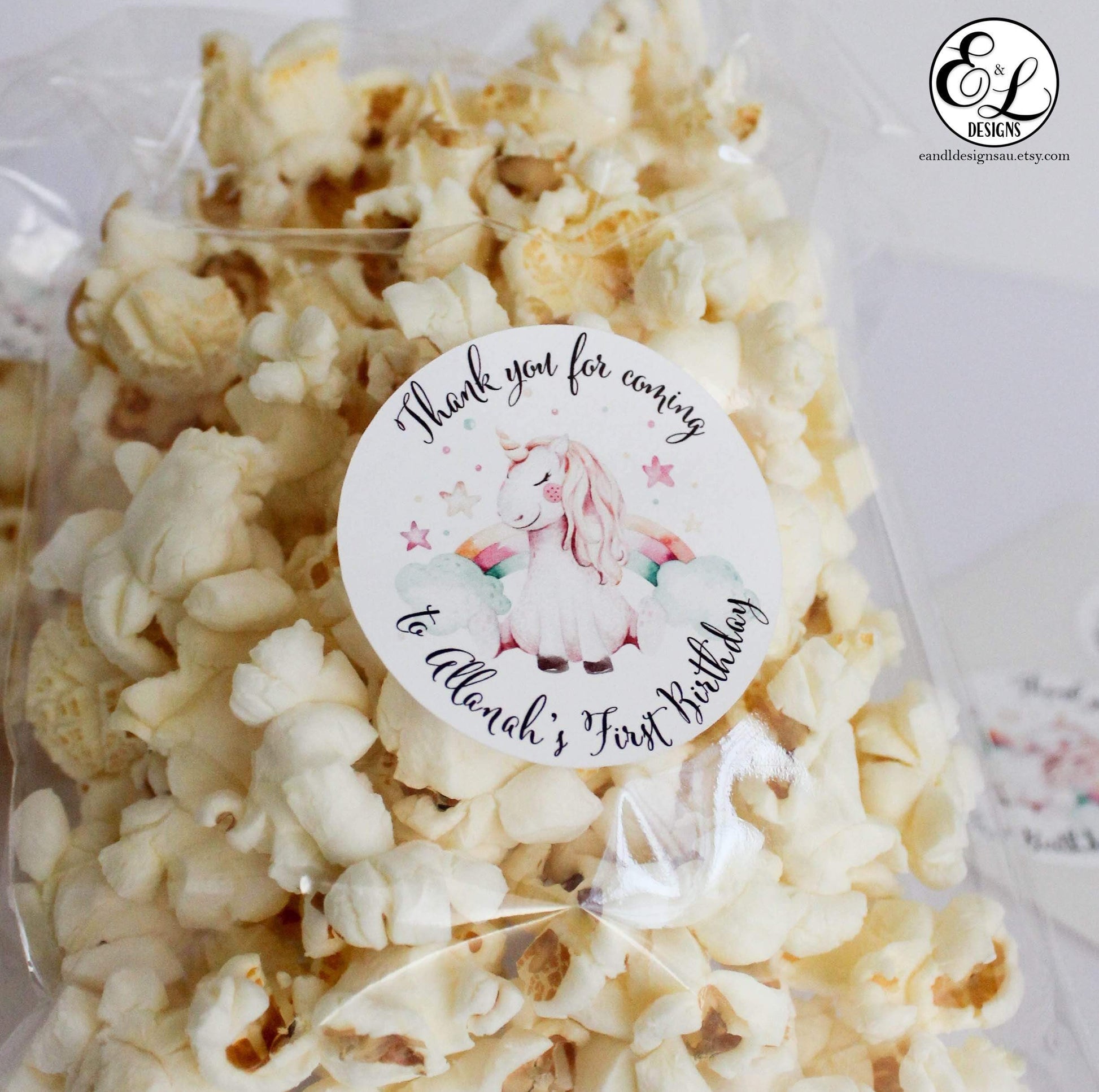 E&L Designs Personalised Rainbow Unicorn Stickers - Rainbow Unicorn Theme