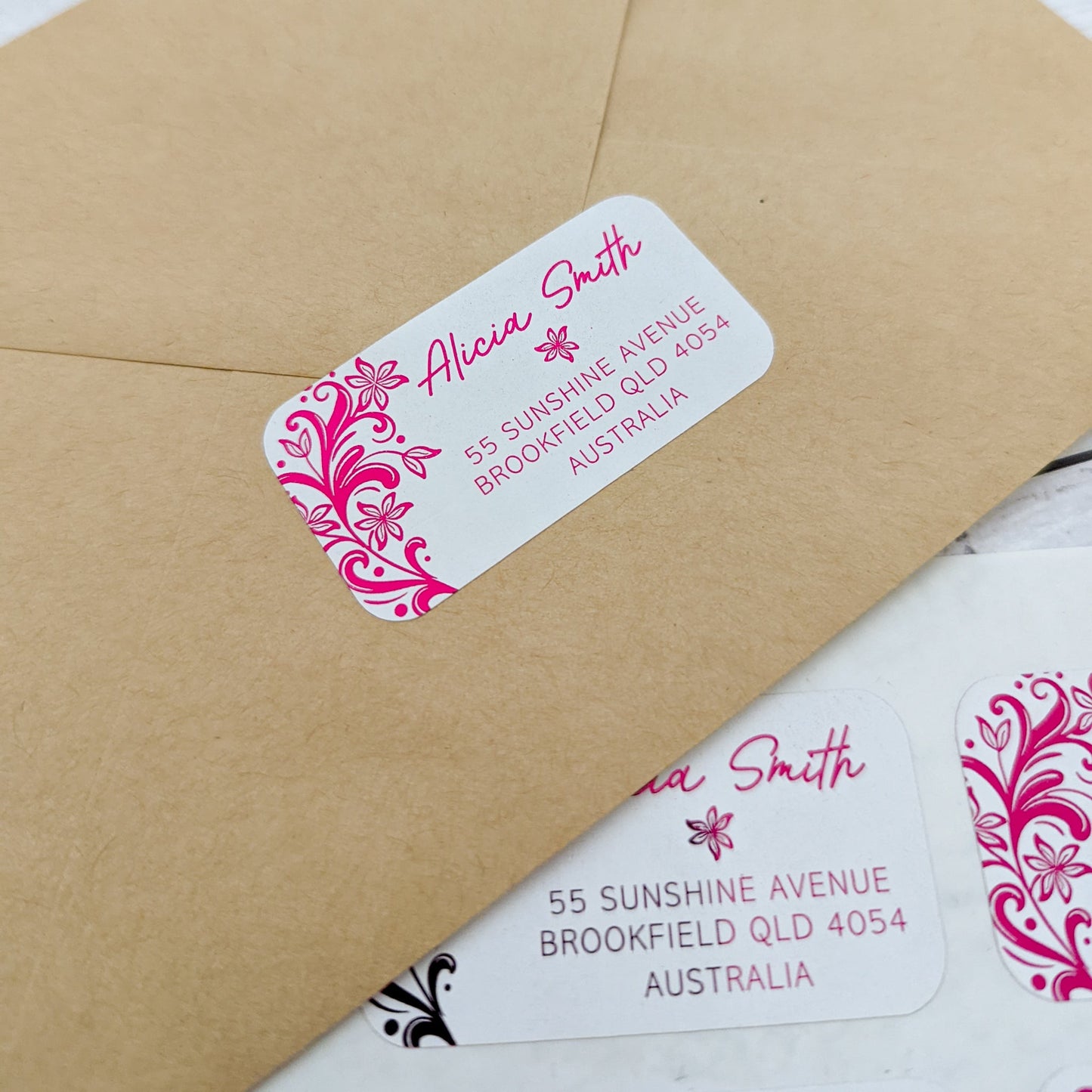 E&L Designs Return Address Labels, White, Tropical Flowers