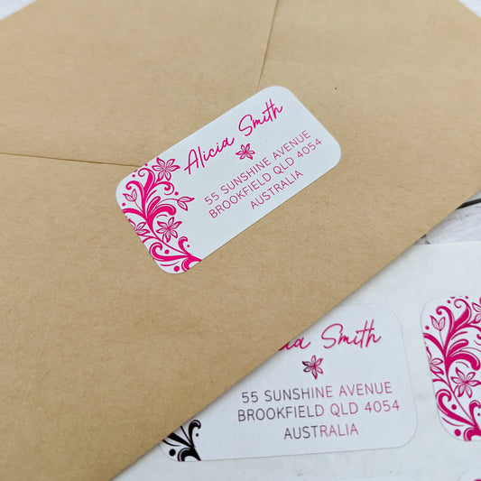 E&L Designs Return Address Labels, White, Tropical Flowers