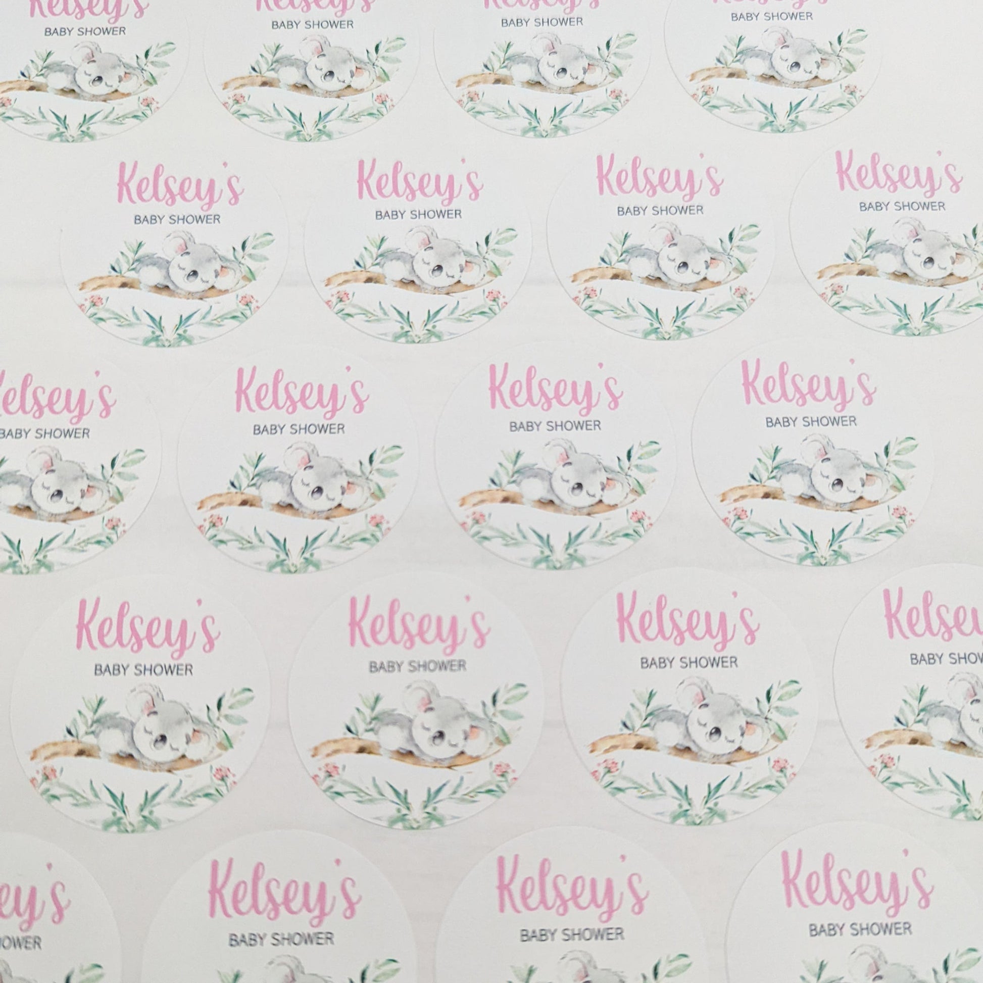 E&L Designs Sleepy Koala Baby Shower Stickers