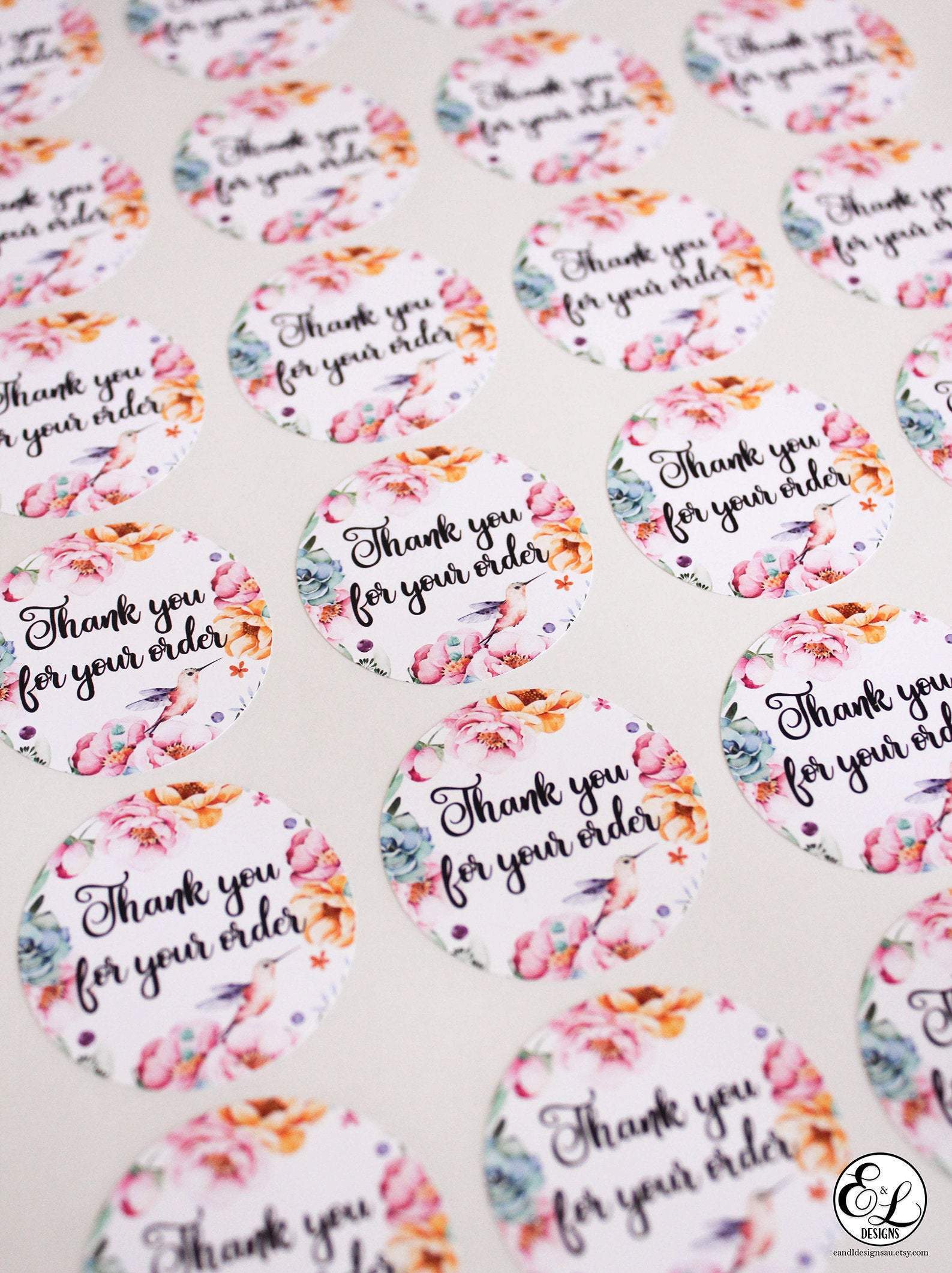 E&L Designs Thank You For Your Order Stickers for Business - Pack of 24