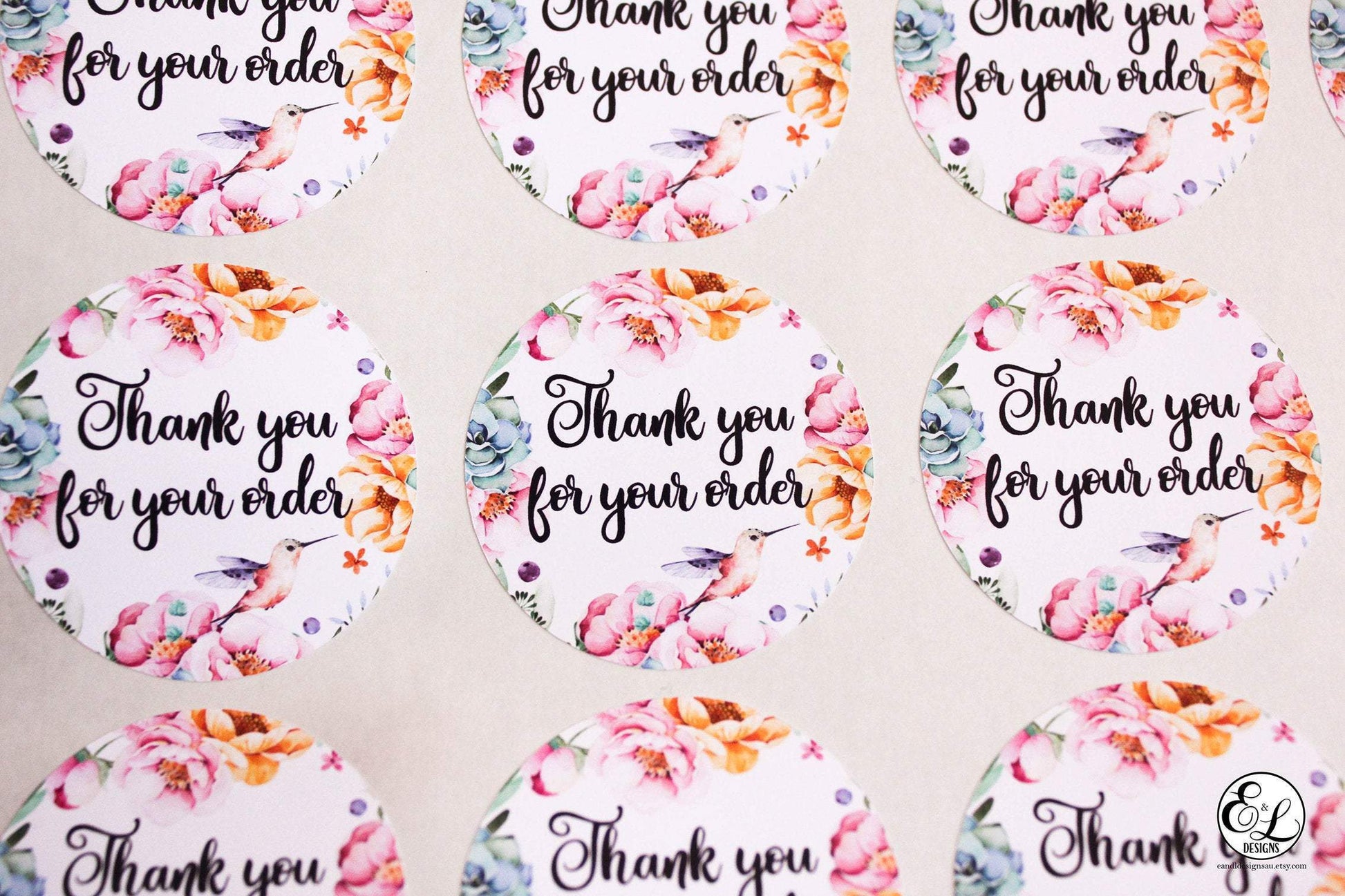 E&L Designs Thank You For Your Order Stickers for Business - Pack of 24