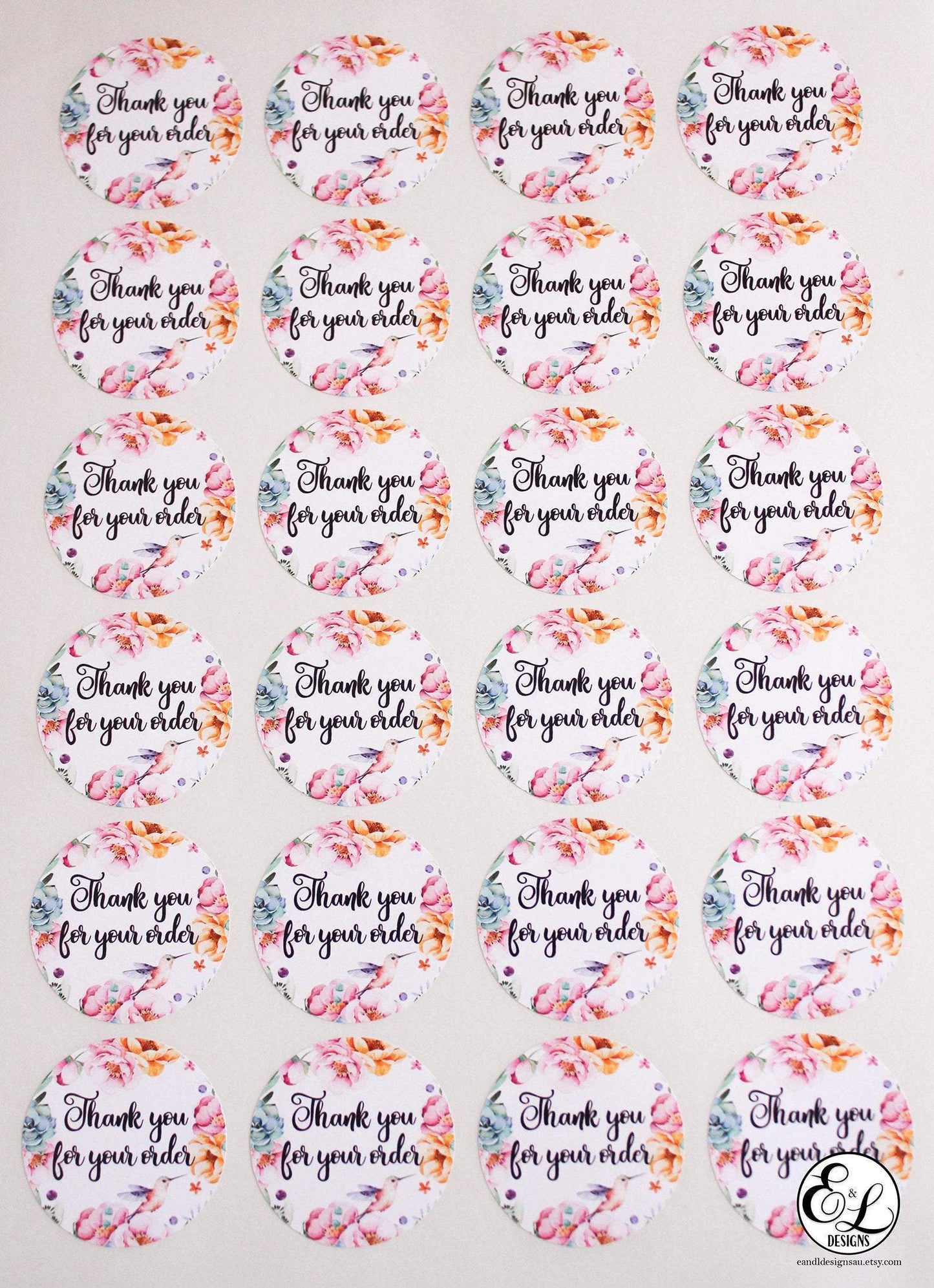 E&L Designs Thank You For Your Order Stickers for Business - Pack of 24