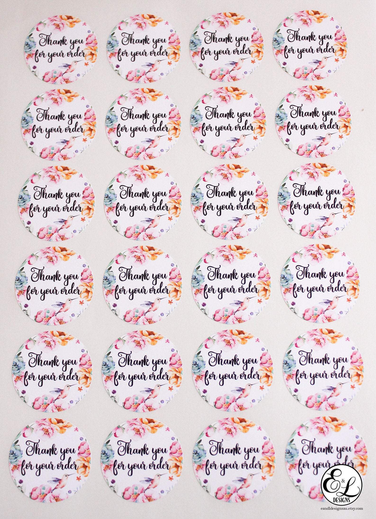 E&L Designs Thank You For Your Order Stickers for Business - Pack of 24