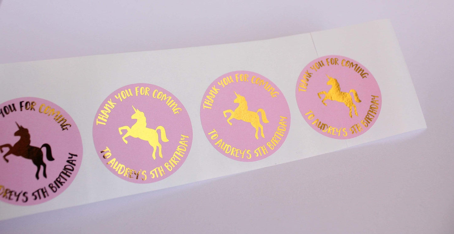 E&L Designs Unicorn Personalised Foil Stickers - Unicorn Theme