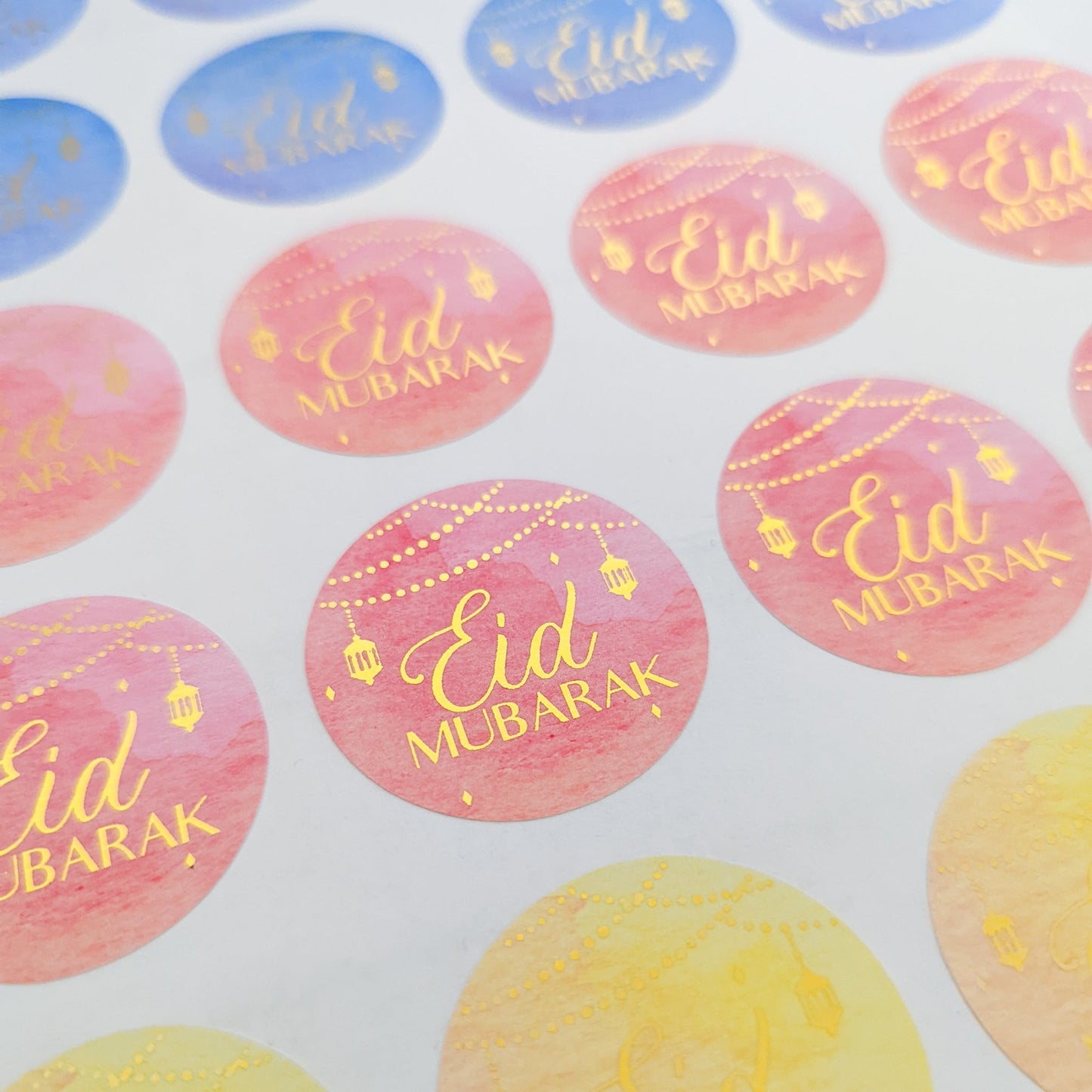 E&L Designs Watercolour Eid Mubarak Stickers, Round