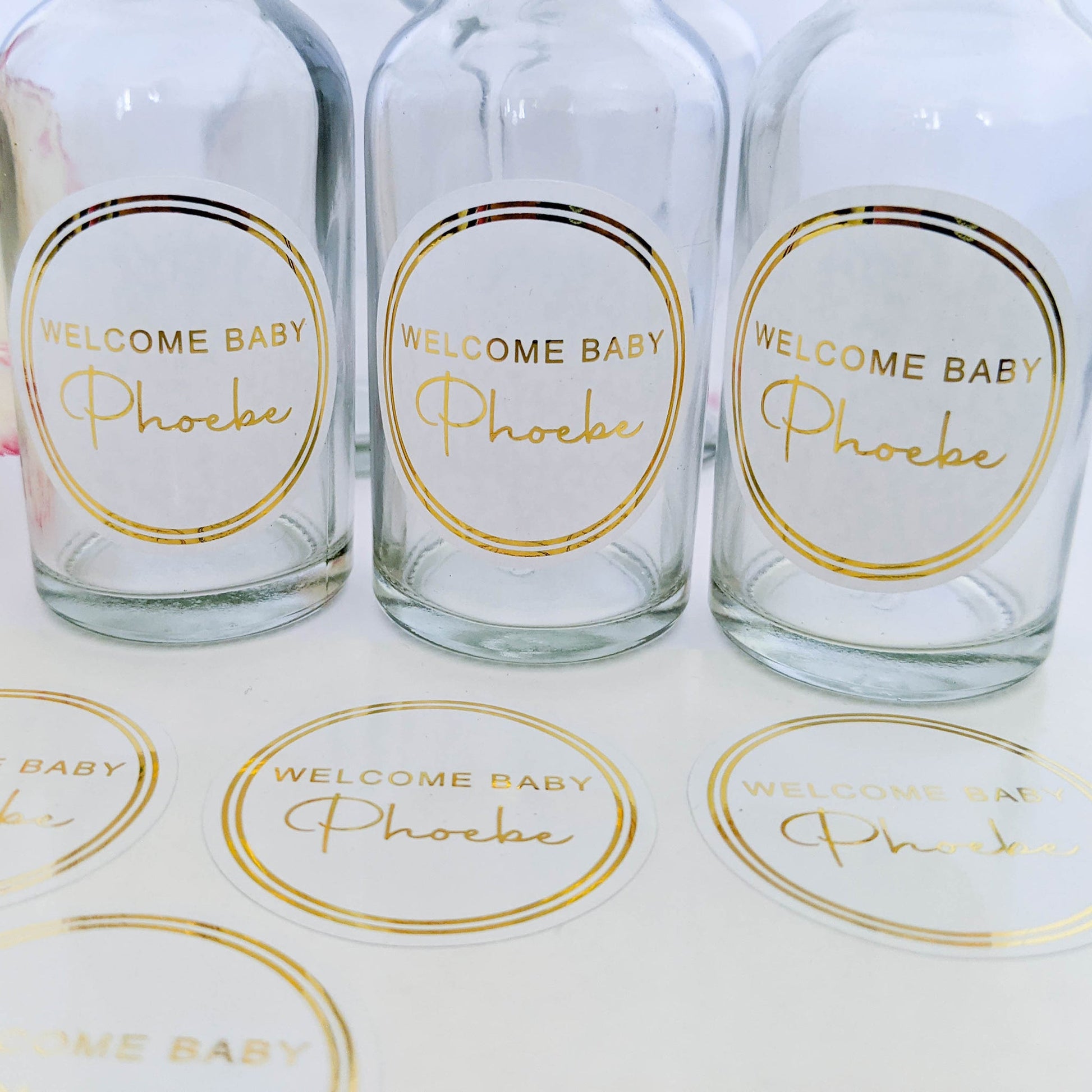 E&L Designs Welcome Baby White Foil Stickers