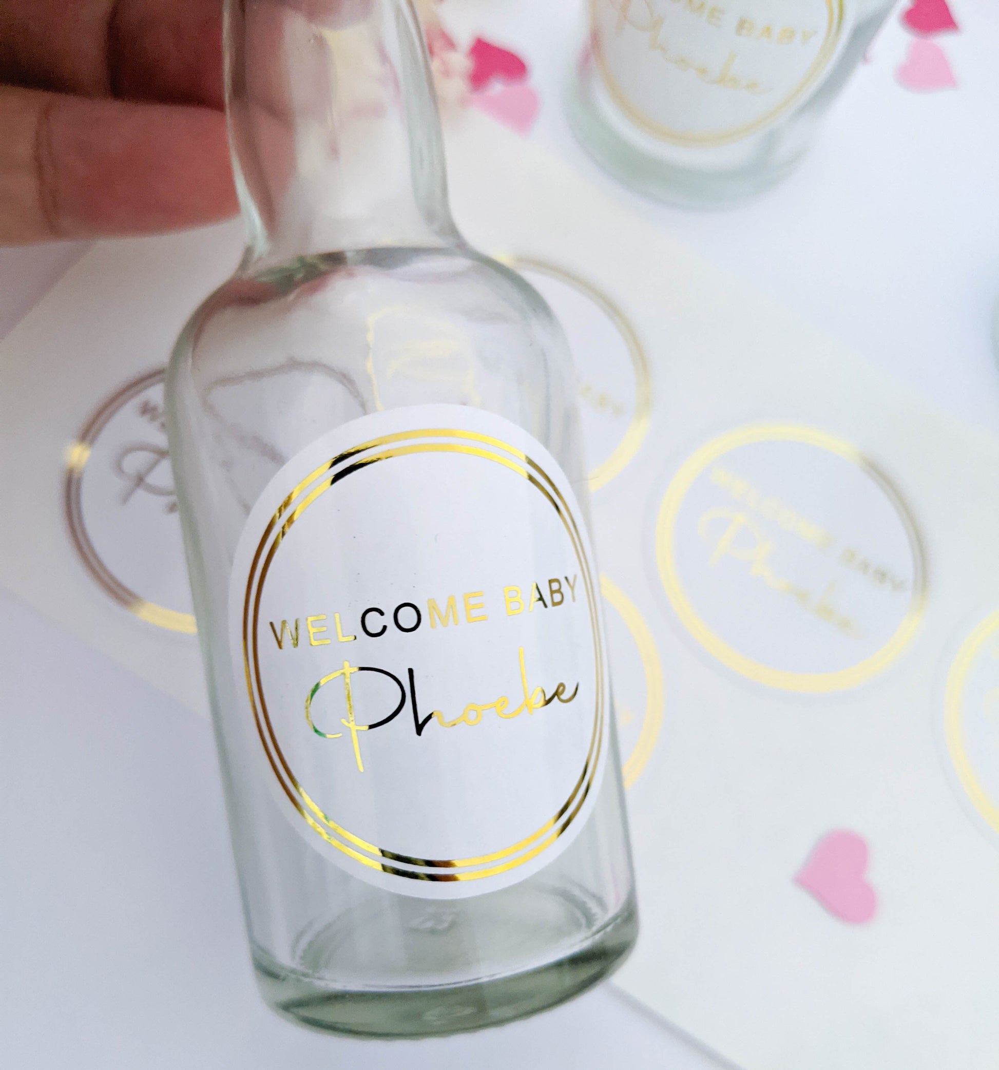 E&L Designs Welcome Baby White Foil Stickers