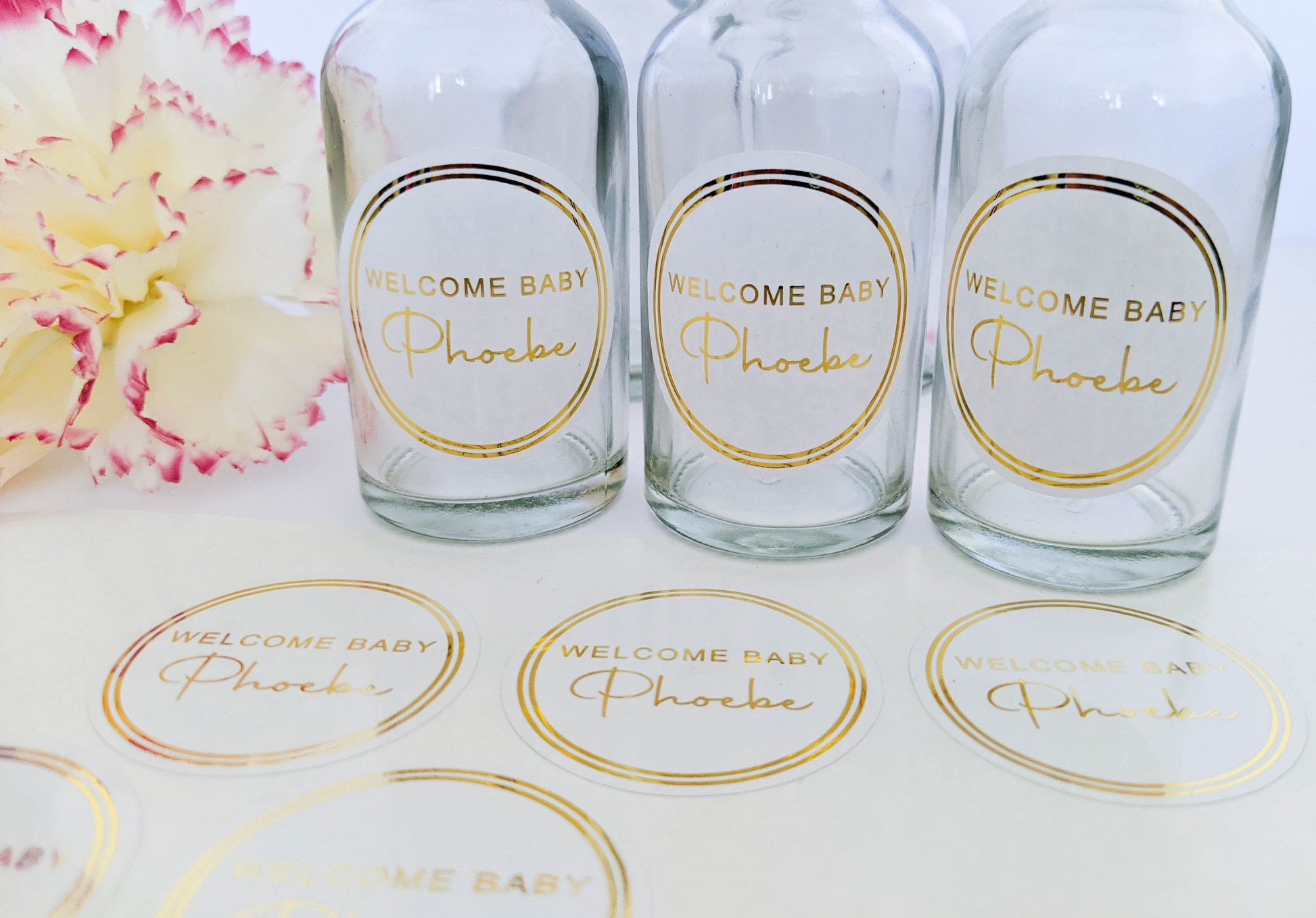 E&L Designs Welcome Baby White Foil Stickers