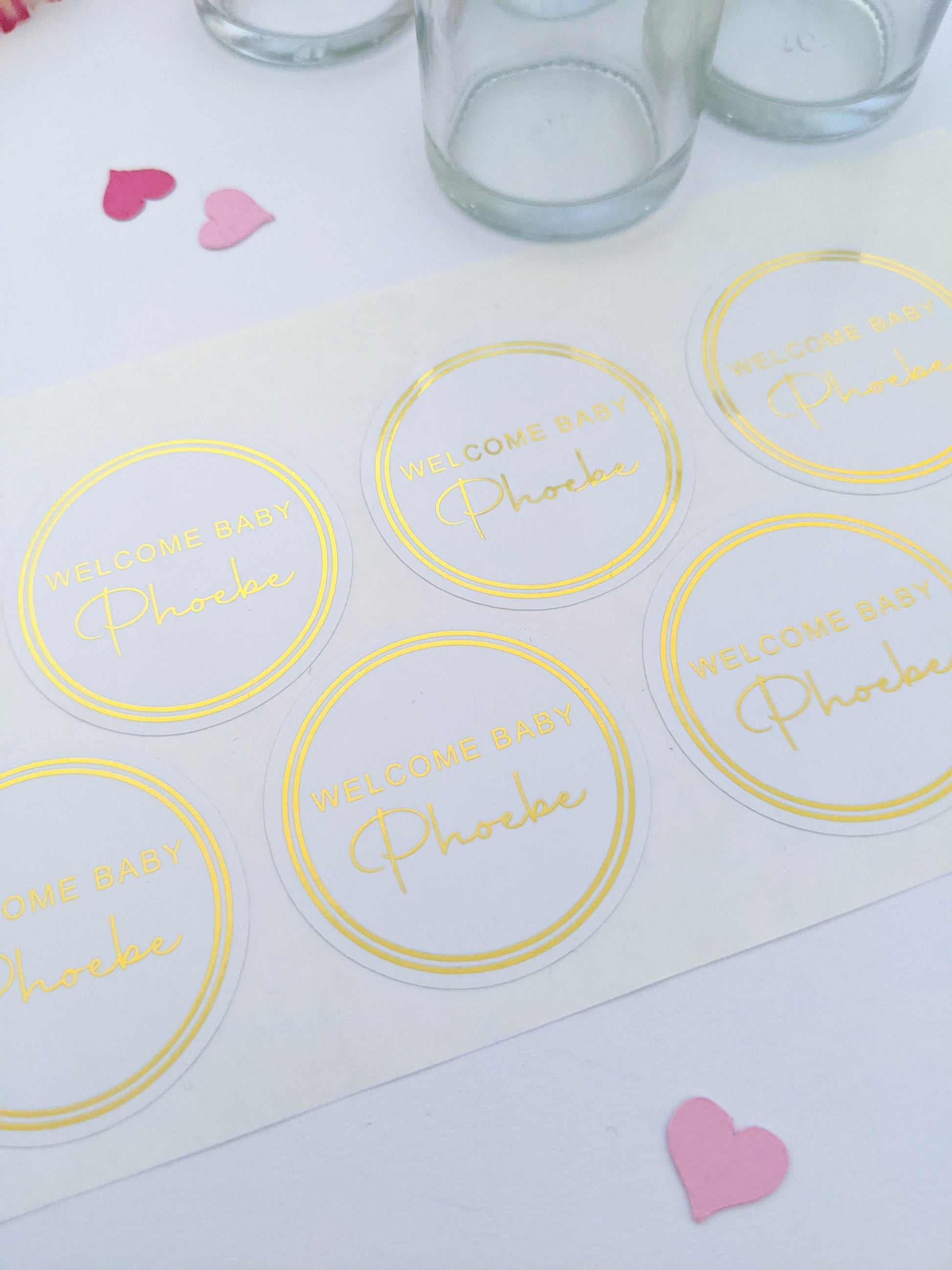 E&L Designs Welcome Baby White Foil Stickers