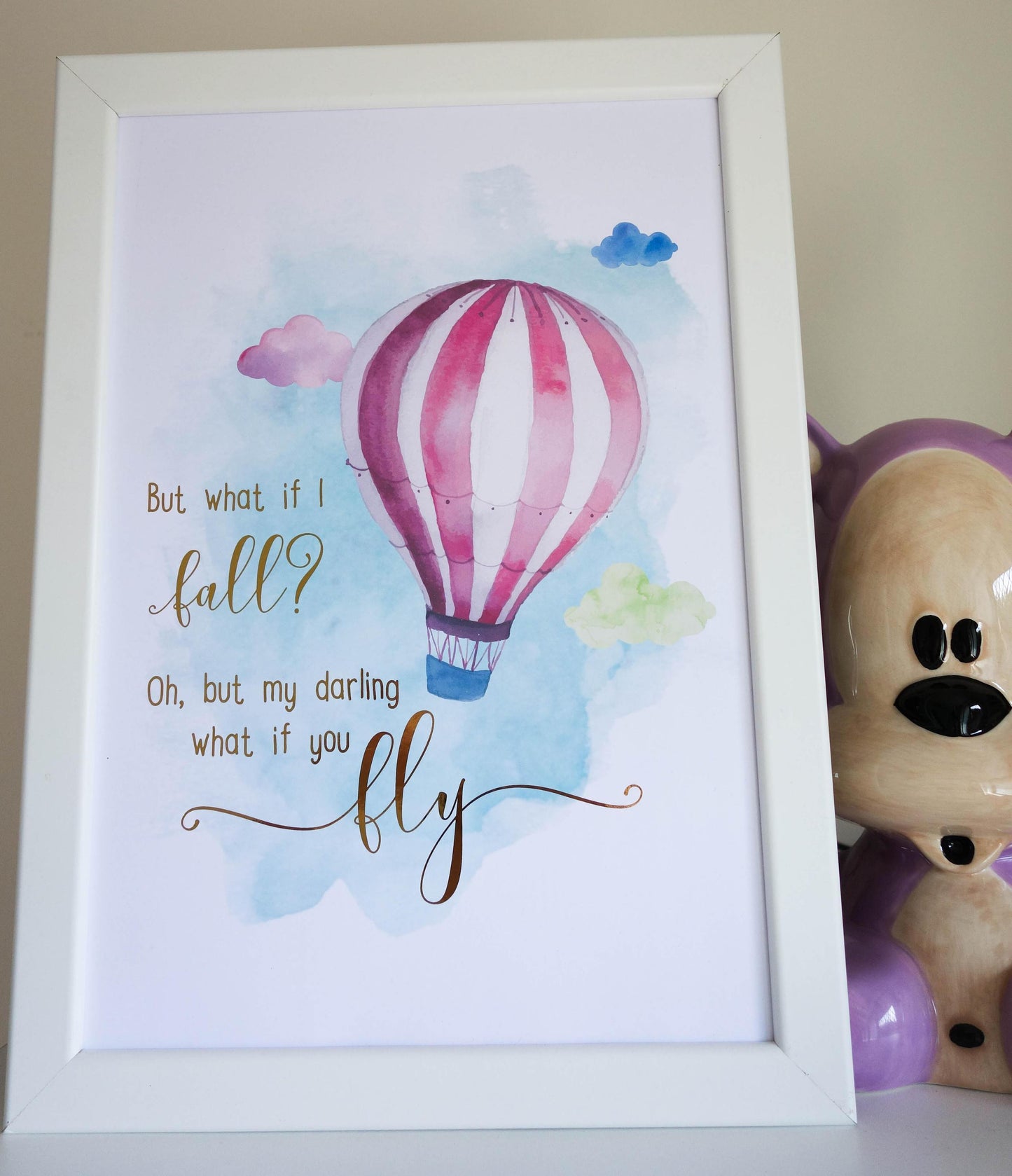 E&L Designs What If You Fly A4 Print with real foil - Watercolour Hot Air Balloon