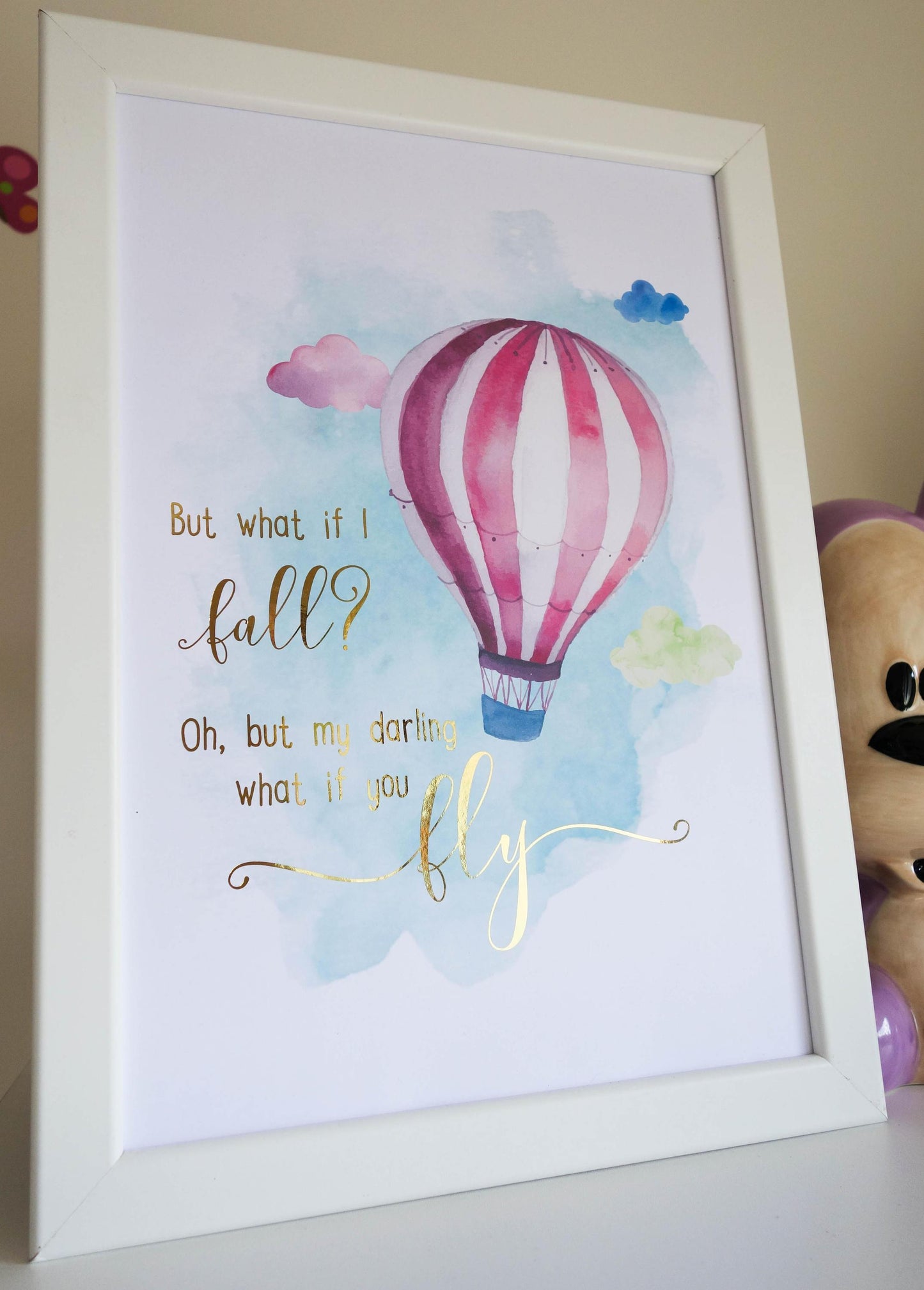 E&L Designs What If You Fly A4 Print with real foil - Watercolour Hot Air Balloon