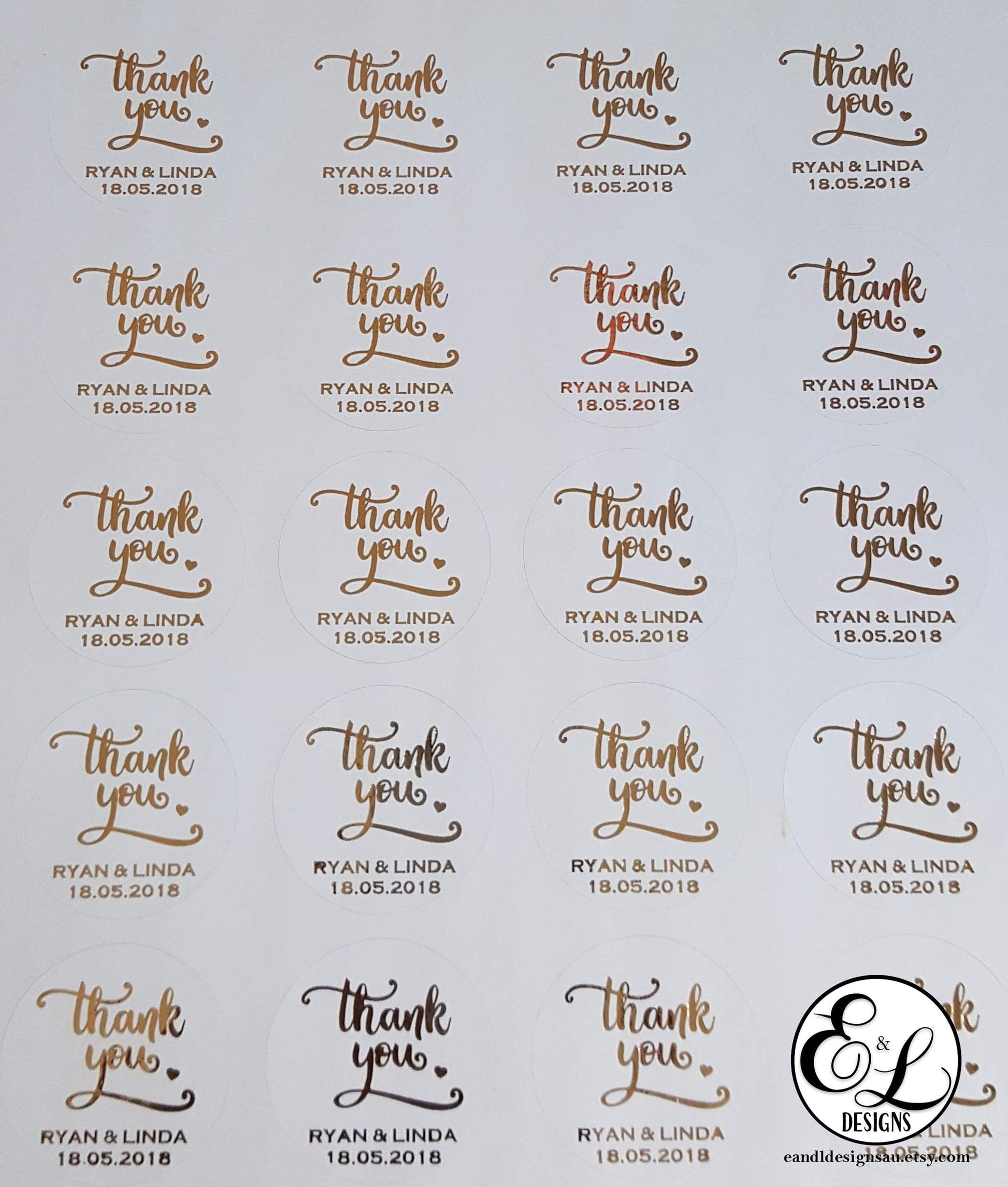 E&L Designs Matte White Foiled Wedding Stickers