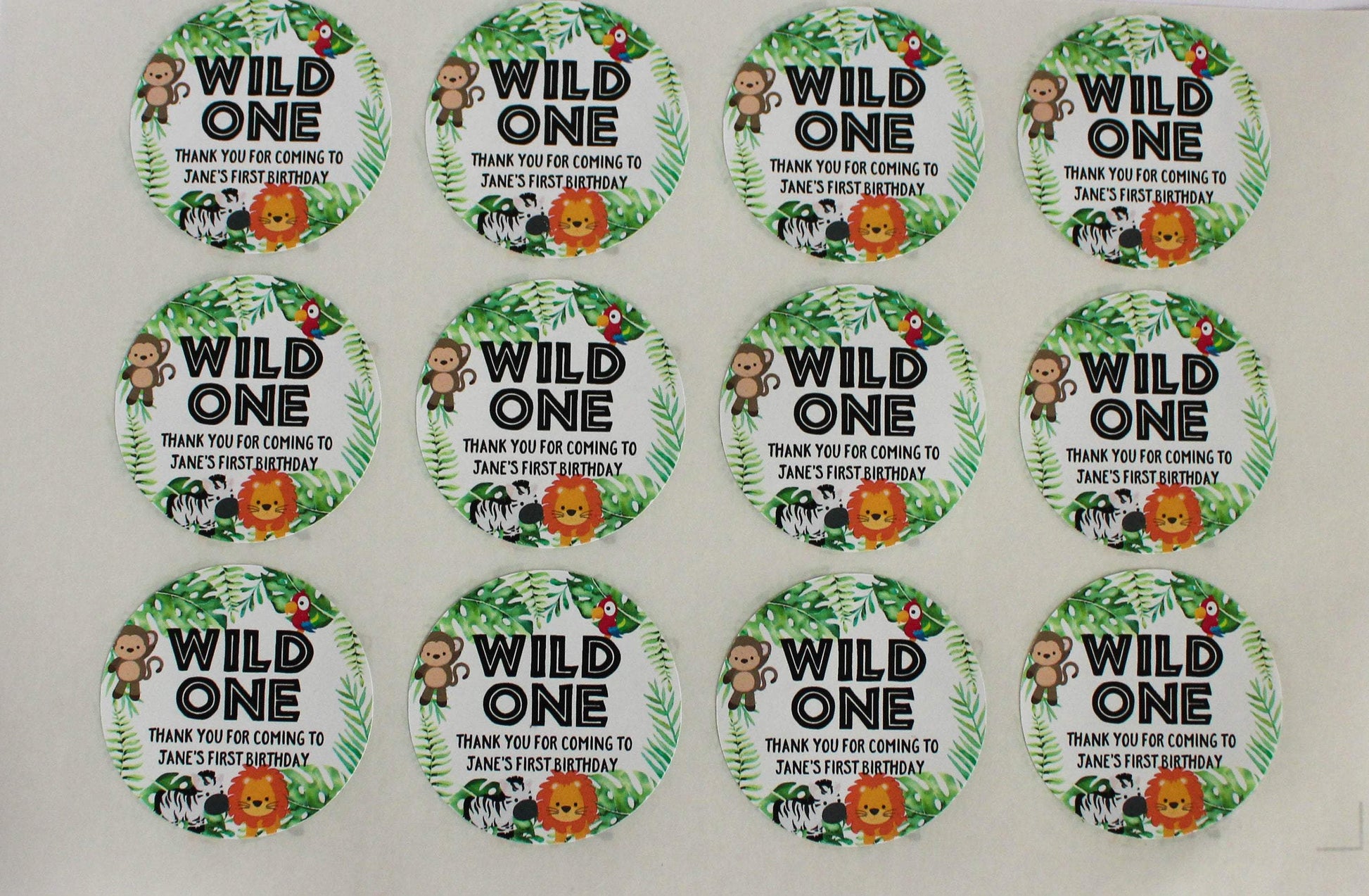 E&L Designs Jungle Safari Animal Wild One Personalised Stickers