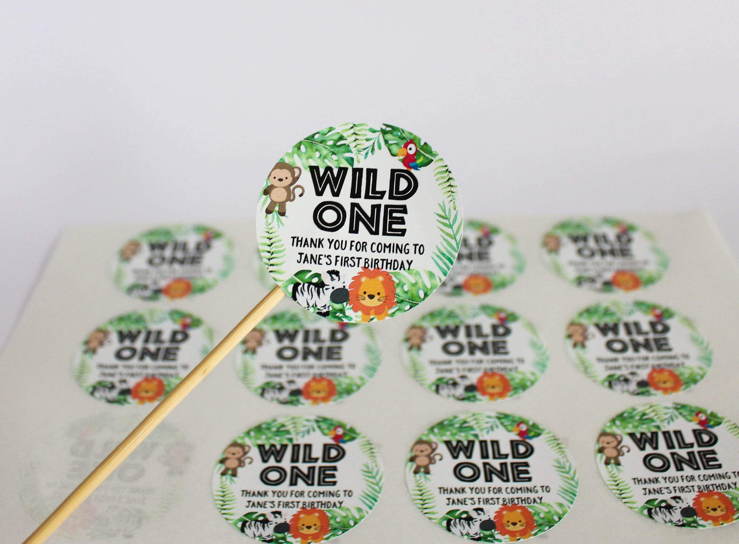 E&L Designs Jungle Safari Animal Wild One Personalised Stickers