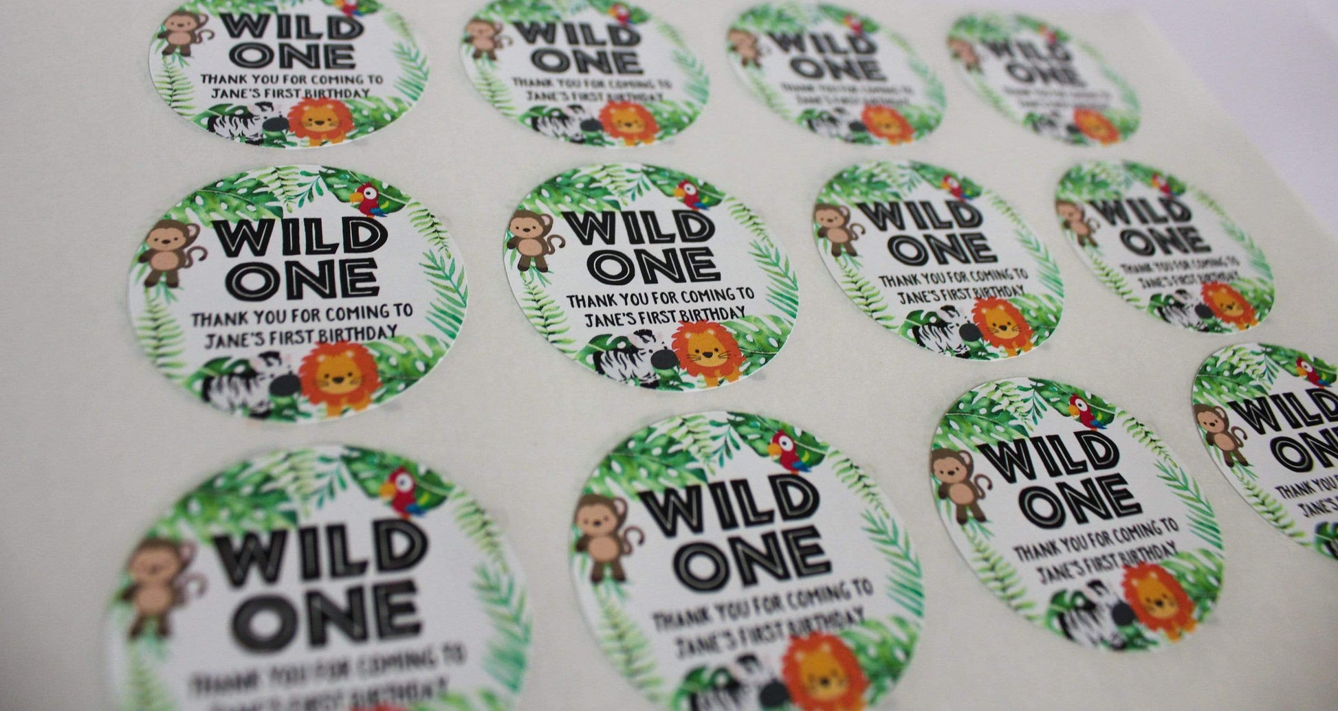 E&L Designs Jungle Safari Animal Wild One Personalised Stickers